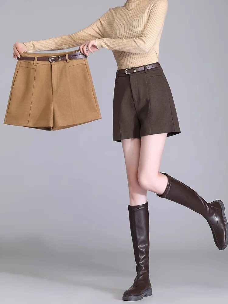 High Waist Woolen  Pants Women's Spring Autumn New Style Small Size Slimming Boot Pants Casual Wide Leg A-Line Pants