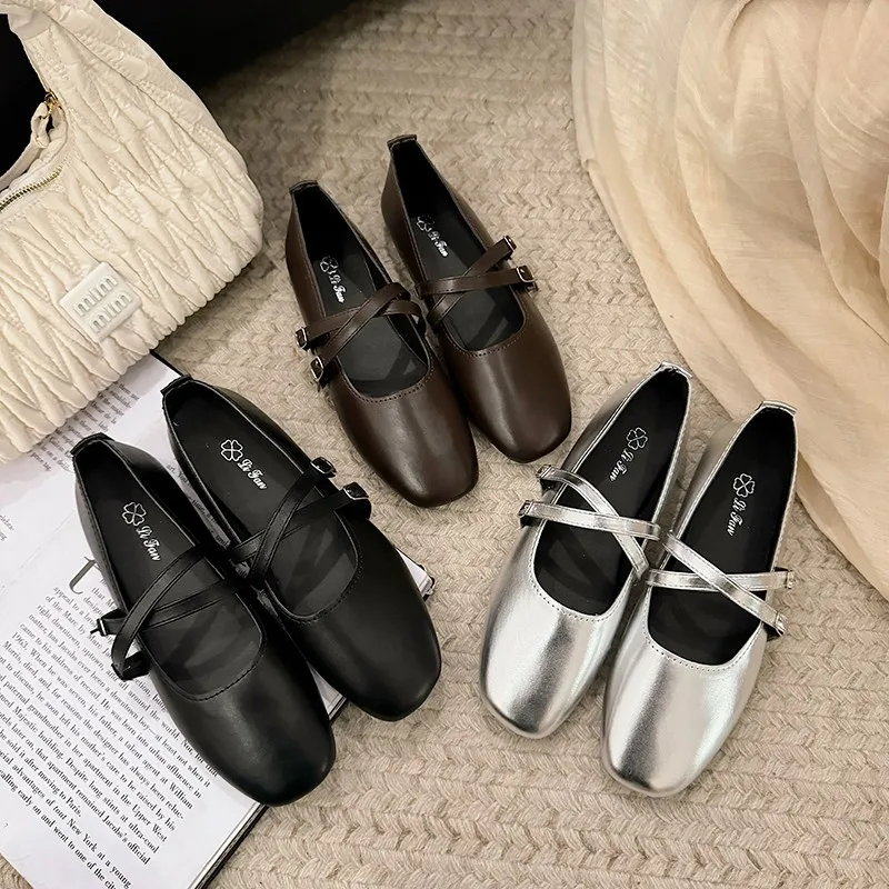 New summer casual Mary Jane women's shoes summer small leather shoes shallow mouth low heel elegant single shoes 2025