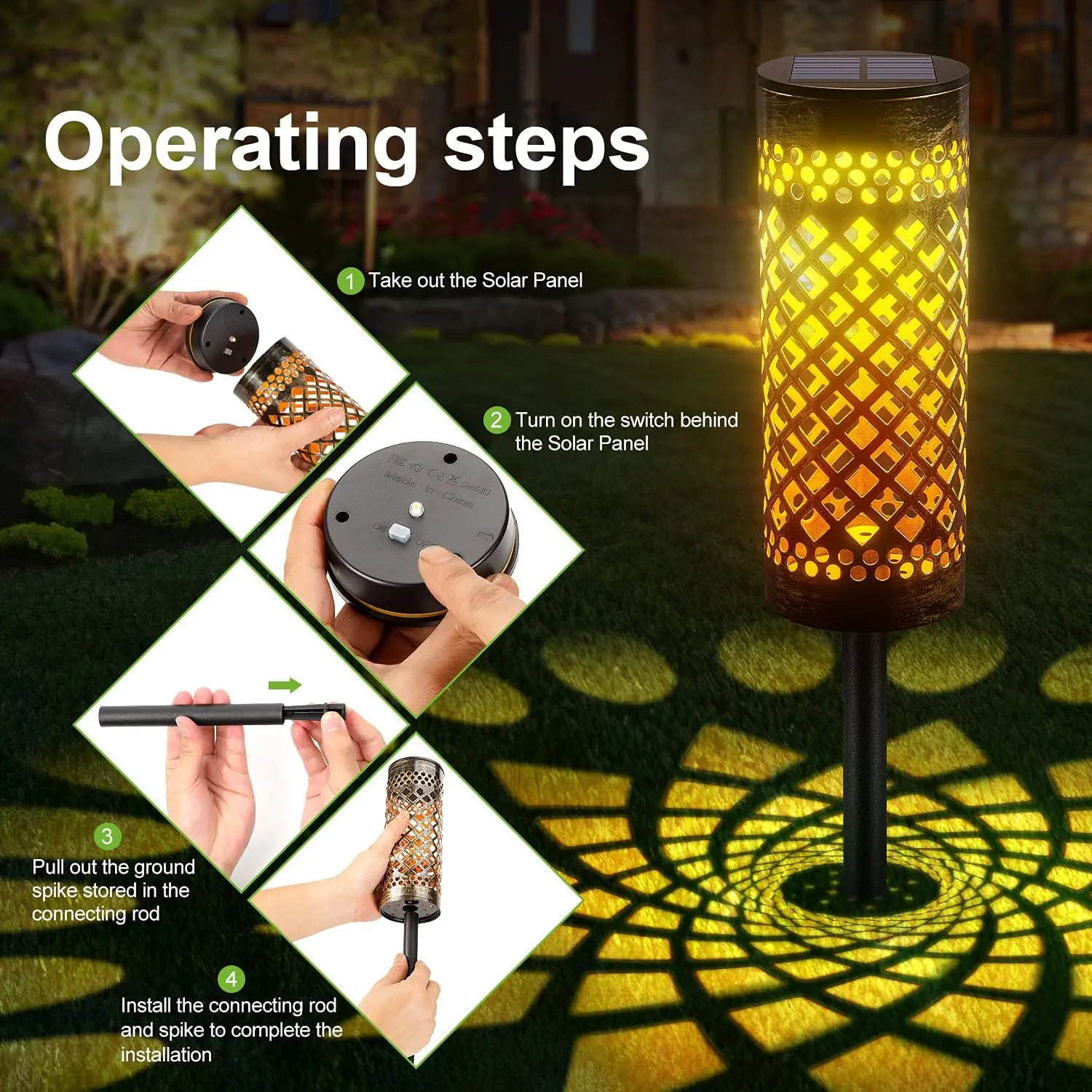 Metal Solar Light Outdoor Garden Patio Pathway Landscape Lights Yard Driveway Lawn Decoration Solar Lantern Waterproof Courtyard