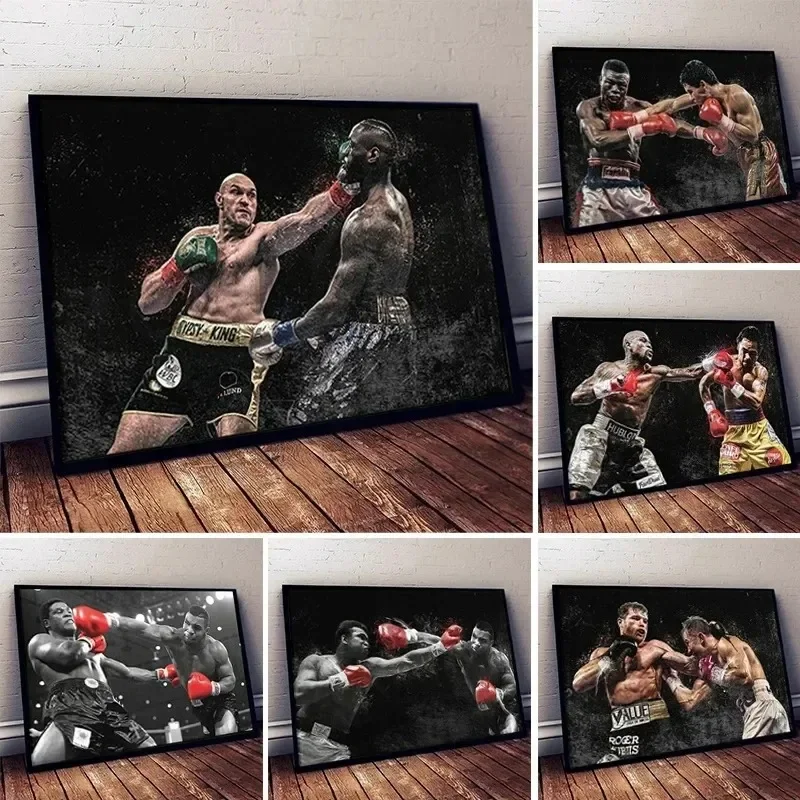فن جداري كلاسيكي عتيق ، لوحة ملاكمة Mike Tyson Vs Muhammad ، ملصق مطبوع على قماش عالي الدقة ، ديكور غرفة المعيشة وغرف النوم المنزلية
