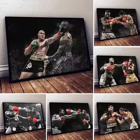 Classic Vintage Wall Art Mike Tyson Vs Muhammad Boxing Painting, HD Canvas Printed Poster, Home Living Room Bedroom Decoration