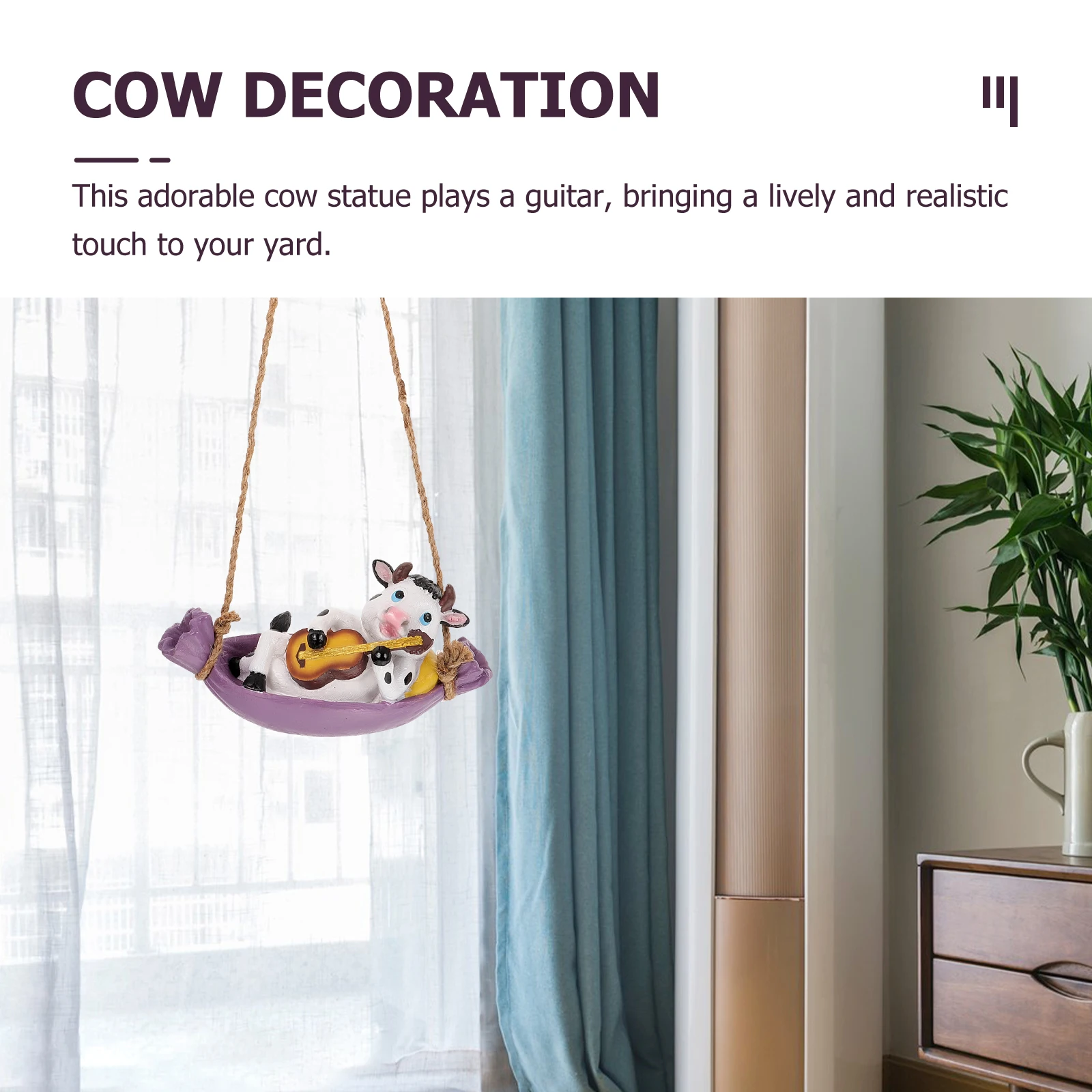 

Cow Guitar Hanging Statue for Garden Yard Patio Tree Decor Cow Playing Guitar Statue Resin Swing Cattle