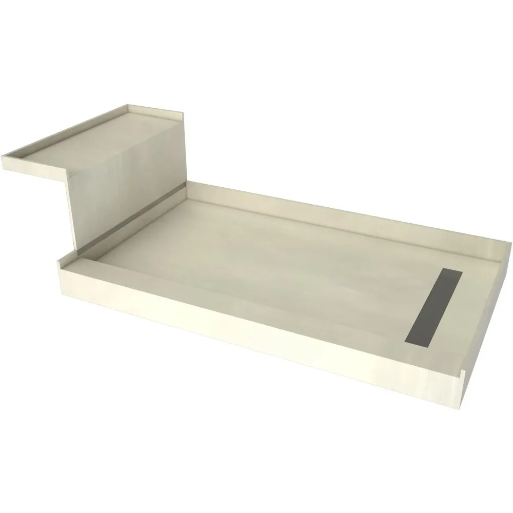 Shower Pan and Bench with Right Drain- Single Curb Shower Base, Bench and Grate Included shower tray