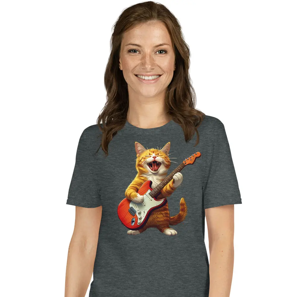 Música Lovers Novidade Tee, Gato Laranja, Estrela, Músico T-Shirt