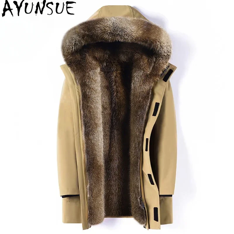 AYUNSUE Natural Mink Fur Coats Real Fur Coat Men Winter Jacket Removable Lining Warm Outerwear 2024 Parka Long Parkas Hombre