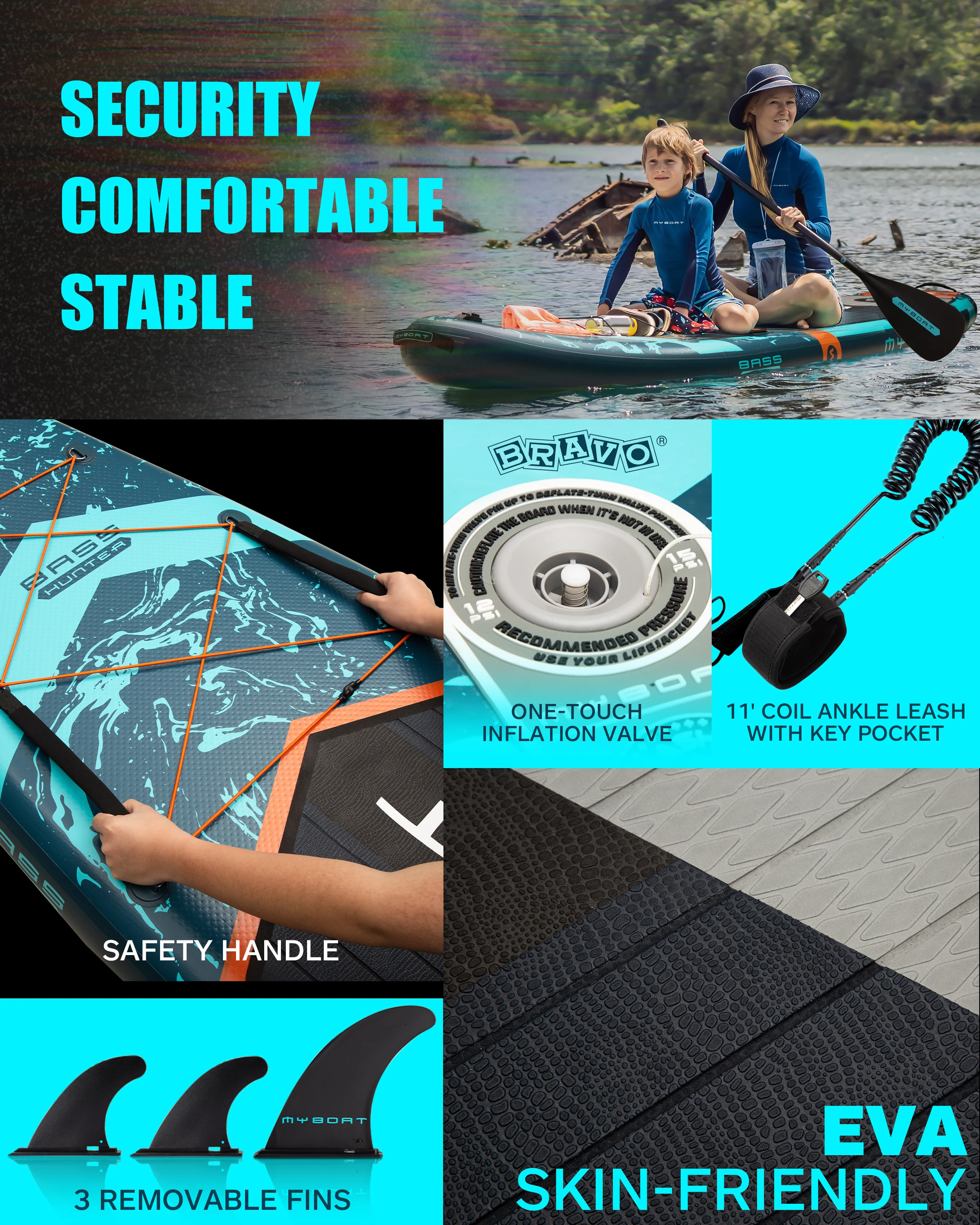 Myboat Waterproof  Extra Wide Inflatable Paddle Board 11\'6\'\'x34\'\'x6\'\'Adult Standing Style Aquatic Fishing With Accessories SUP