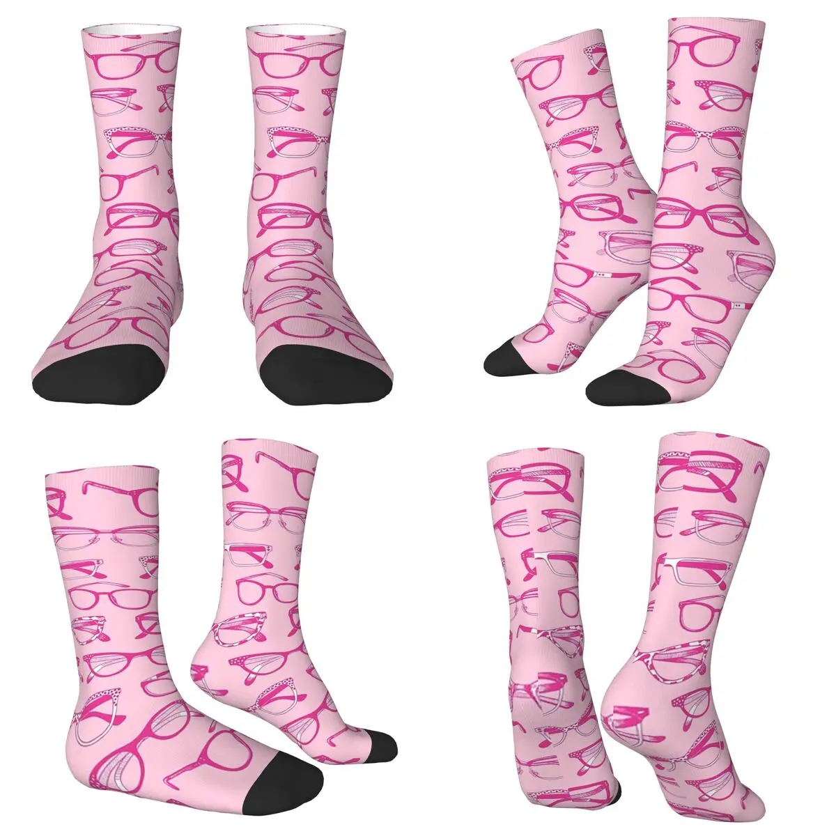 All Seasons Crew Stockings Hot Pink Glasses, Eyeglasses, Eyewear Socks Casual Long Socks for Men Women Birthday Present