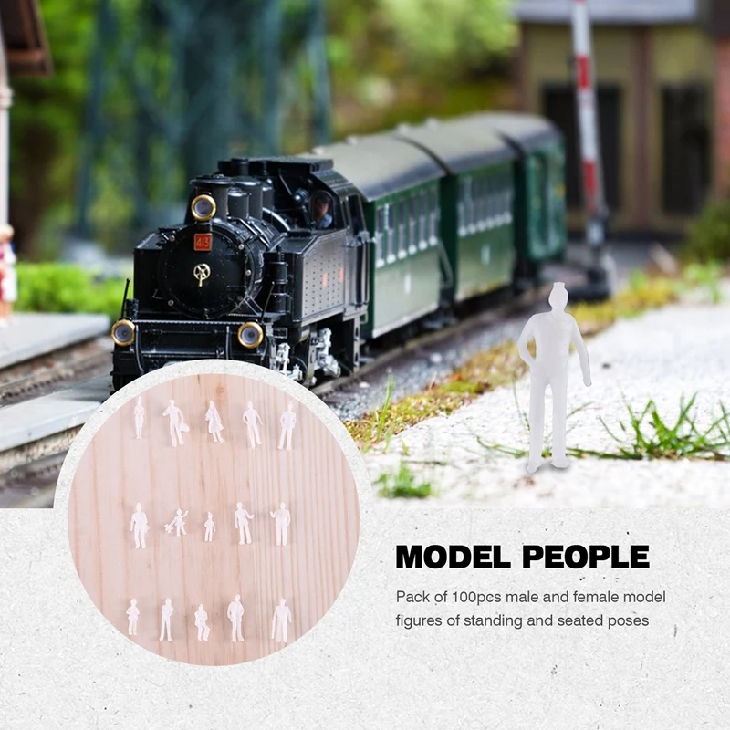 Figuras de trenes sin pintar, modelo de personas blancas, escala 1:100, HO, piezas, 100