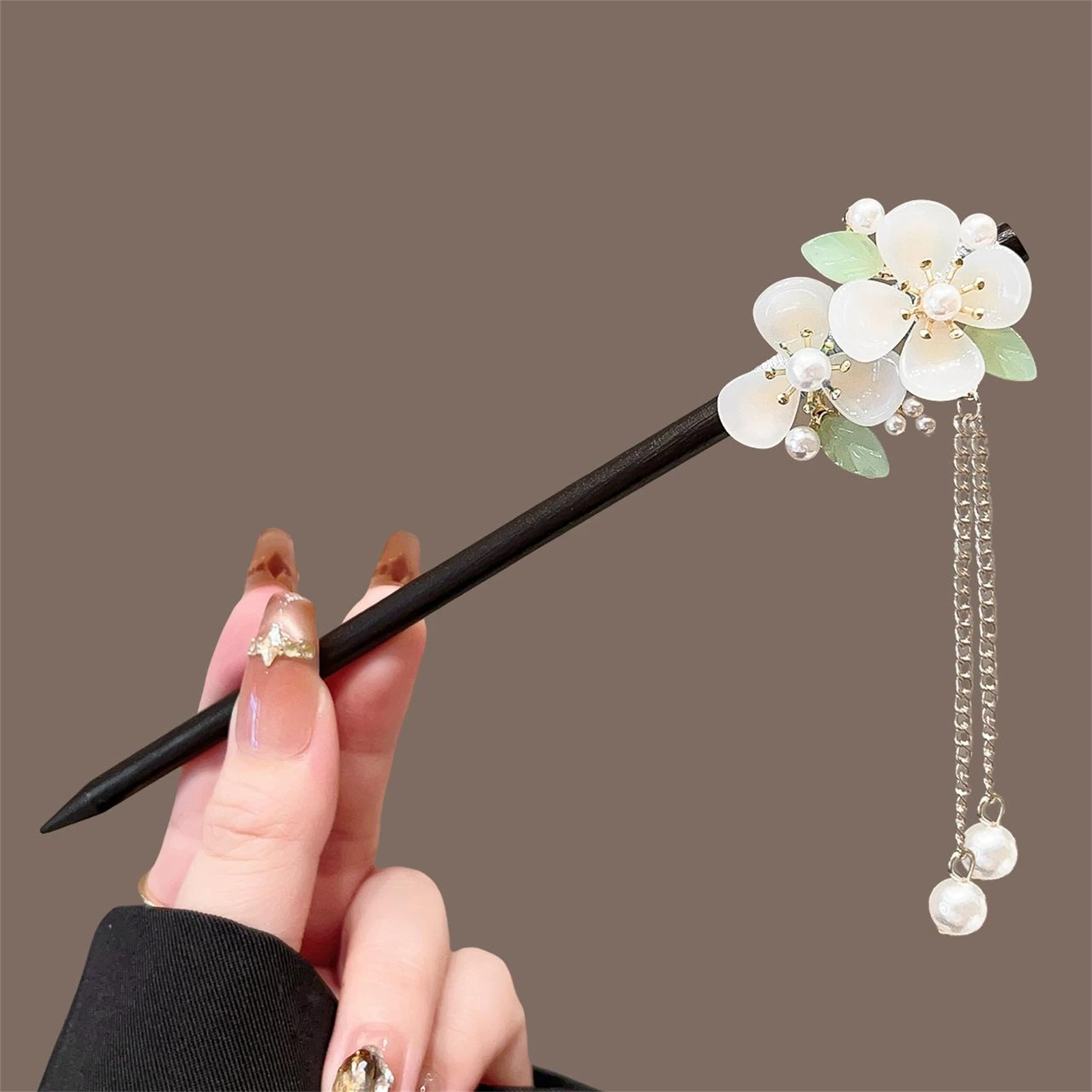 Chinese Retro Fashion Hair Sticks Forks Wooden Handmade Hairpins and Clips Hair Bun Holder for Women and Girls Flower Jewelry