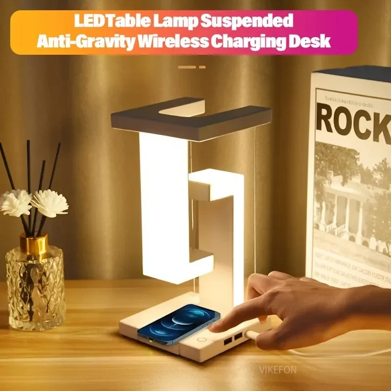 Lampu Meja LED Anti Gravitasi, Lampu Tidur Mengambang dengan Stasiun Pengisian Daya Nirkabel, Lampu Meja Samping Tempat Tidur