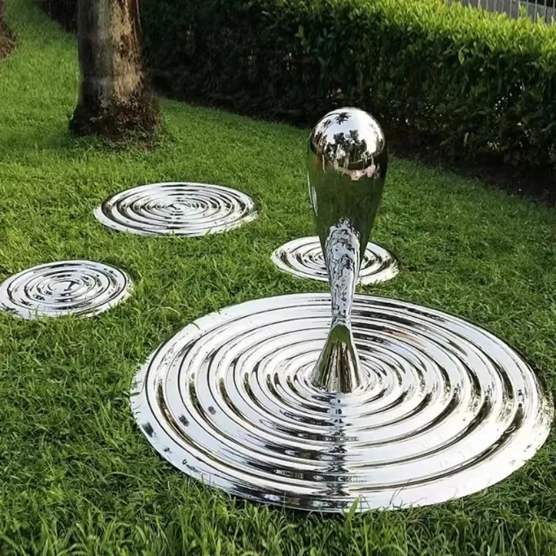 Modern Art Stainless Steel Water Drop Sculpture Garden Art Metal Fountain Statue
