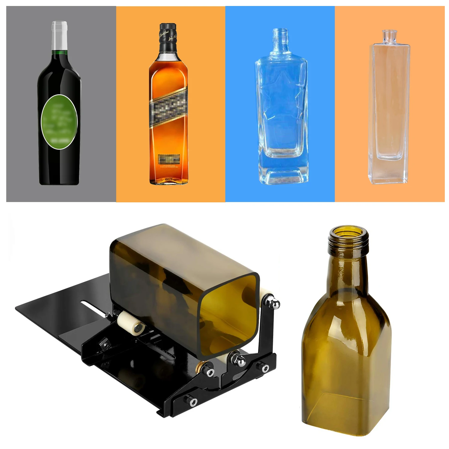 19PC Glass Bottle Cutter Upgrade Version Square Round Wine Beer Glass Cutter DIY Glass Cutting Machine Metal Pad Bottle Holder