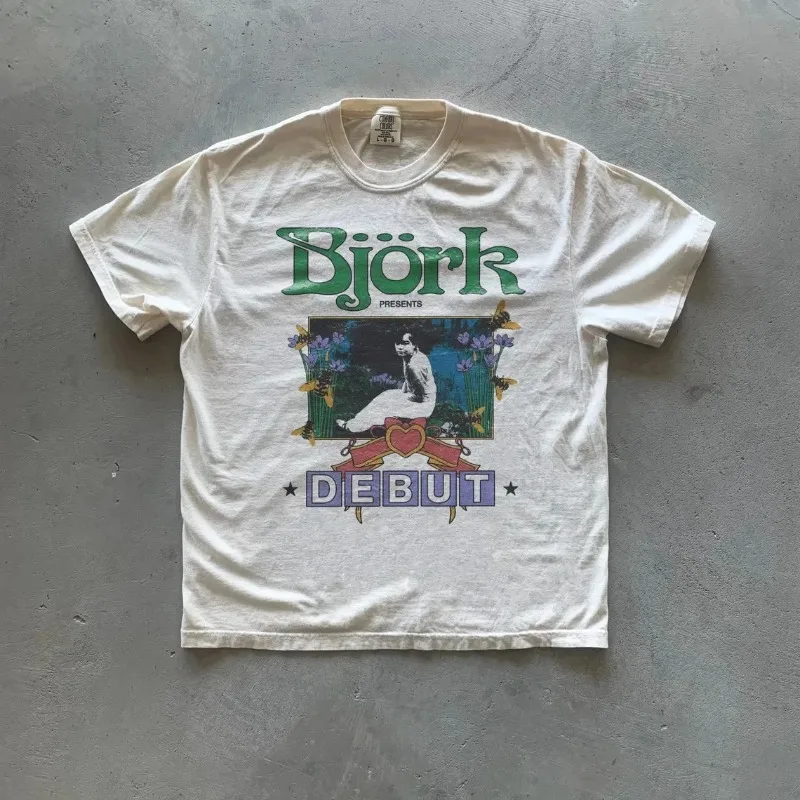 Camiseta Retro Unissex Bjork, Camiseta Feminina de Verão, Nova Moda Casual Unissex em Algodão
