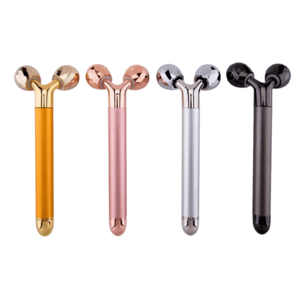 Zinc Alloy Y Shape Facial Massager Vibration Function Dual Roller Design Electric Vibration Beauty Stick Home Skin Care