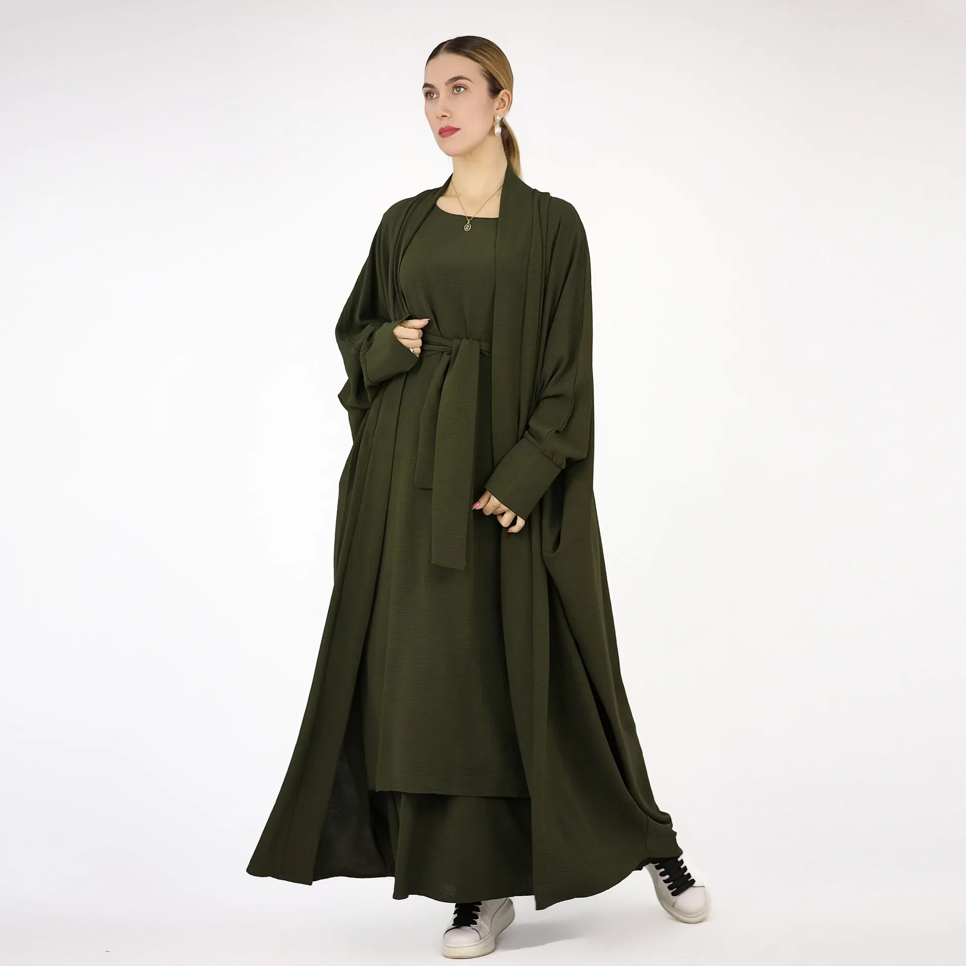 

Women's Arabian Clothing Long-sleeved Dress Muslim Set Middle East Abaya Muslim Dress Turkey Dubai Solid Color Two-piece Suit