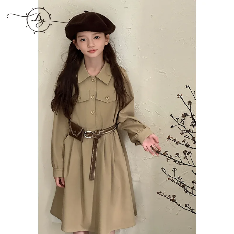 

Girls Skirts 2024 Autumn New Childrens Clothes Baby Girls Fashion Loose Vintage Classic Shirt Dress Casual Simple Daily