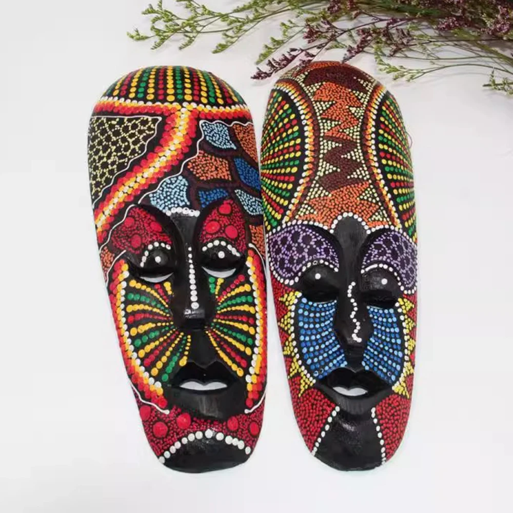 Thai woodcarving mask wall decorations, African pointillism facial makeup Pendant, Southeast style bar club wall decorations