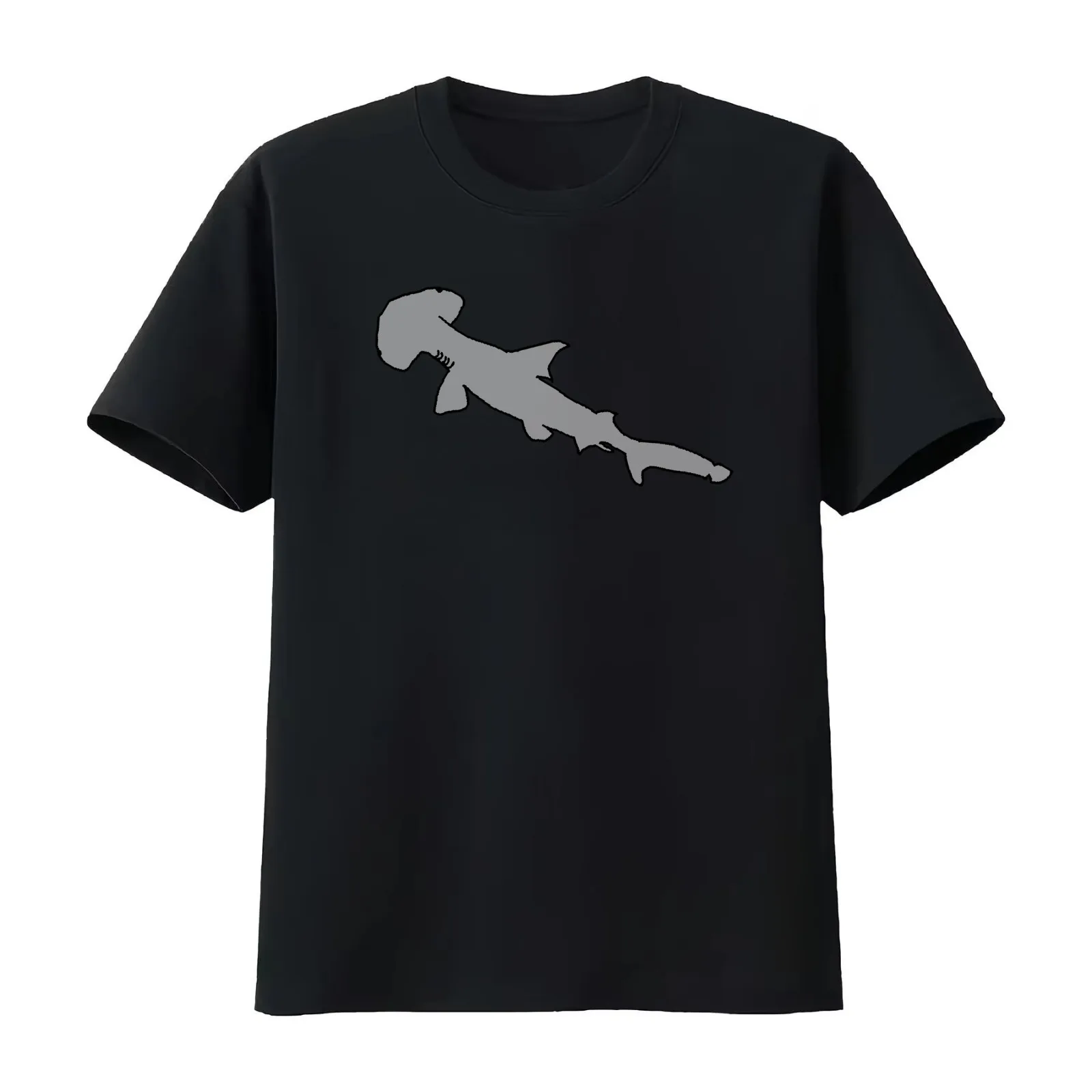 Scalloped Bonnethead Shark Illustration T-Shirt Summer Casual Cotton Tee Oversized Streetwear Tops Vintage Graphic Print