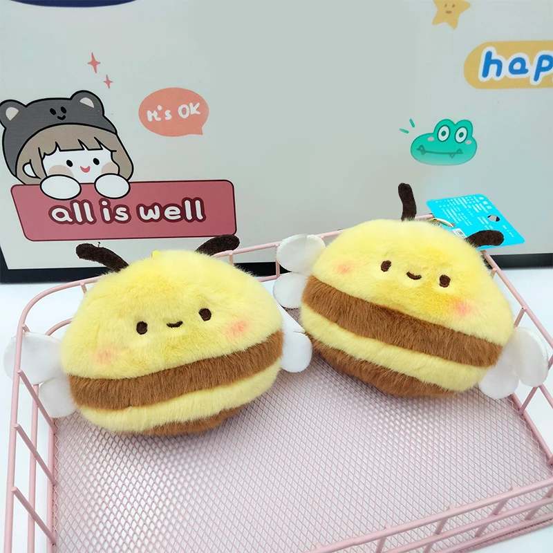 Cartoon Bee Coin Purse Soft Plush Zipper Small Wallet For Girls Kawaii Data Cables Earphones Bag Key Pouch