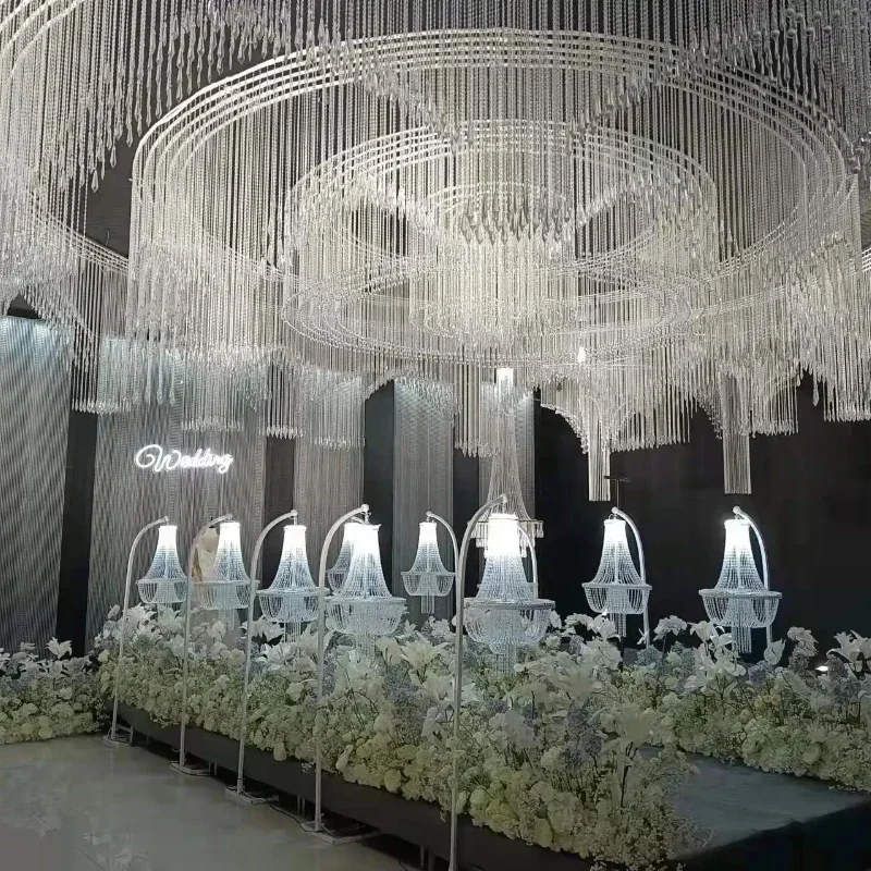 

8pcs Metal Flower Arch Wedding Decoration with Base Acrylic Pendent Walkway Centerpiece Centerpieces Hall Stage Backdrop Prop