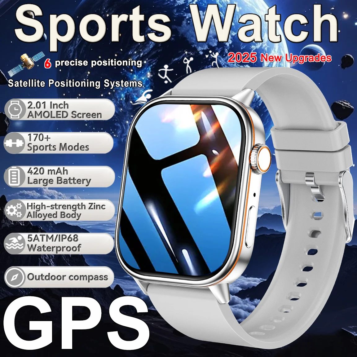 

Новинка 2023 года для Xiaomi GPS, умные спортивные часы, аккумулятор 420 мАч, фитнес-трекер, компас, Bluetooth-вызов, водонепроницаемые умные часы для мужчин