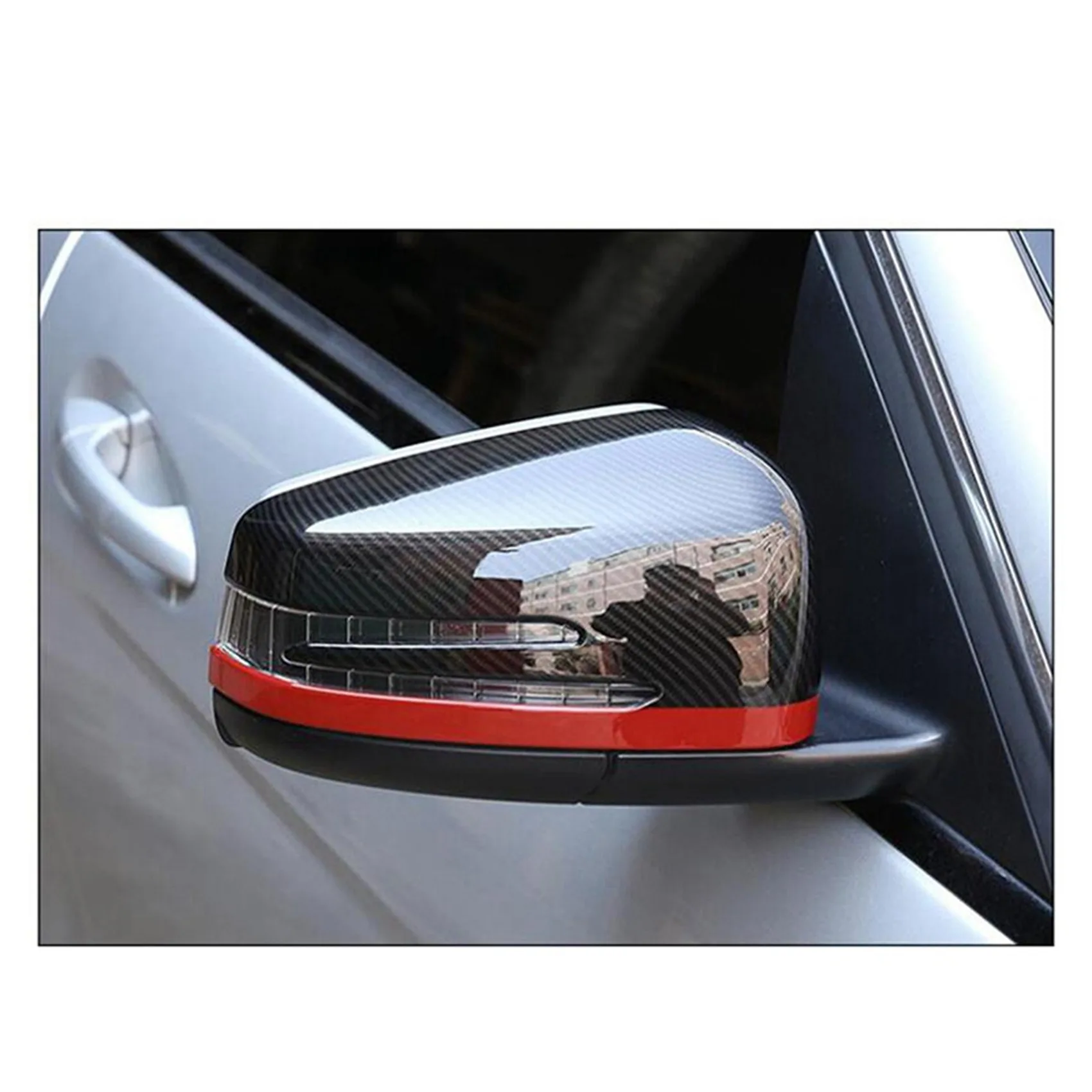 2X Car Rearview Side Mirrors Cover Cap for Mercedes-Benz a B C E CLA GLA GLK Class W176 W117 Carbon Fibe + Red