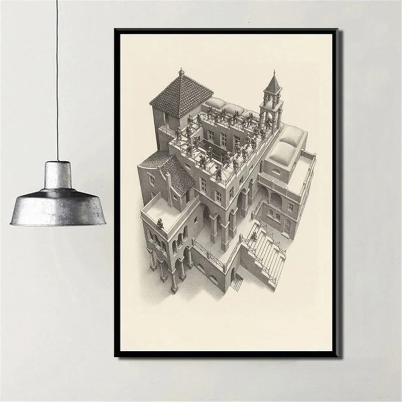 Hot Escher Surreal Geometric Artwork Poster Print Modern Abstract Oil Painting Canvas Wall Art Picture Living Room Home Decor