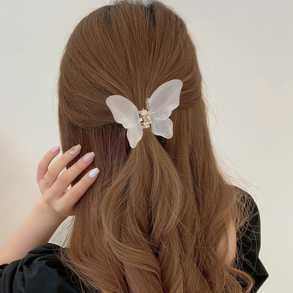 Korean Butterfly Hair Claw Candy Color Jelly Temperament Hairpin Crab Hair Clip For Women Shark Clip Girls Sweet Hair Claw