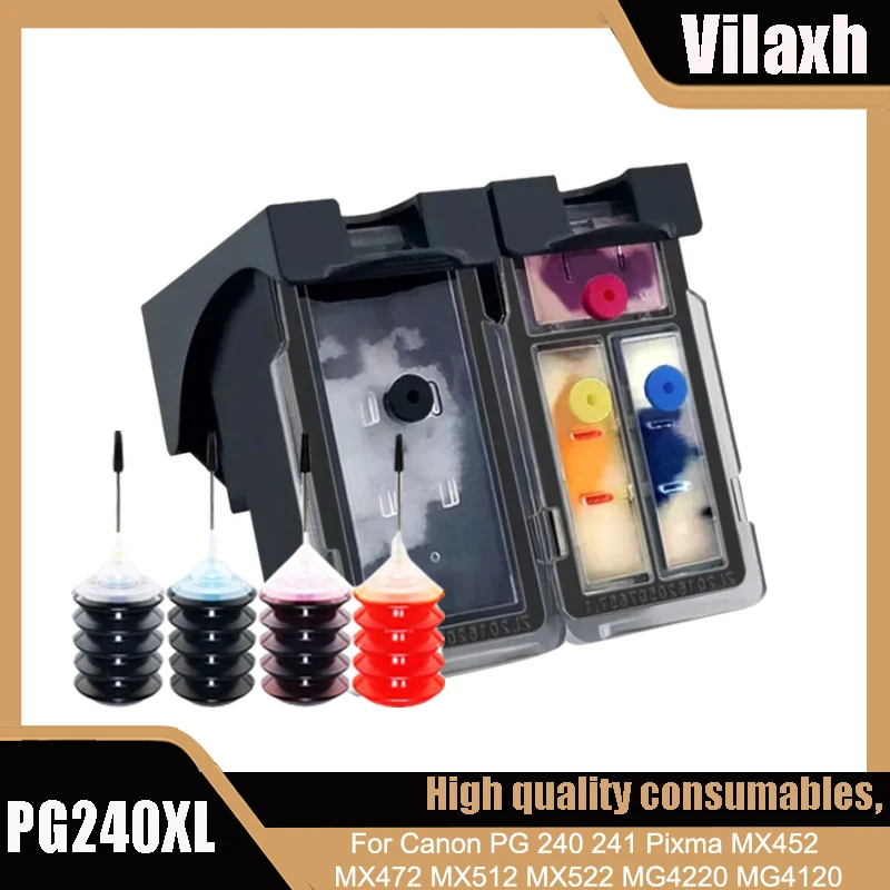 

Vilaxh PG-240 PG240 refill Cartridge Replacement For Canon PG 240 241 240XL 241XL Pixma MX452 MX472 MX512 MX522 MG4220 MG4120