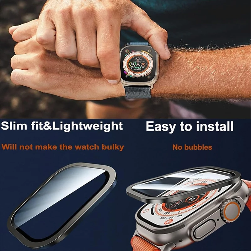 حافظة من سبائك الألومنيوم + زجاج مقسى لساعة أبل الترا 2 49 ملم واقي شاشة مضاد للخدش لفيلم غطاء iWatch Ultra 49 ملم