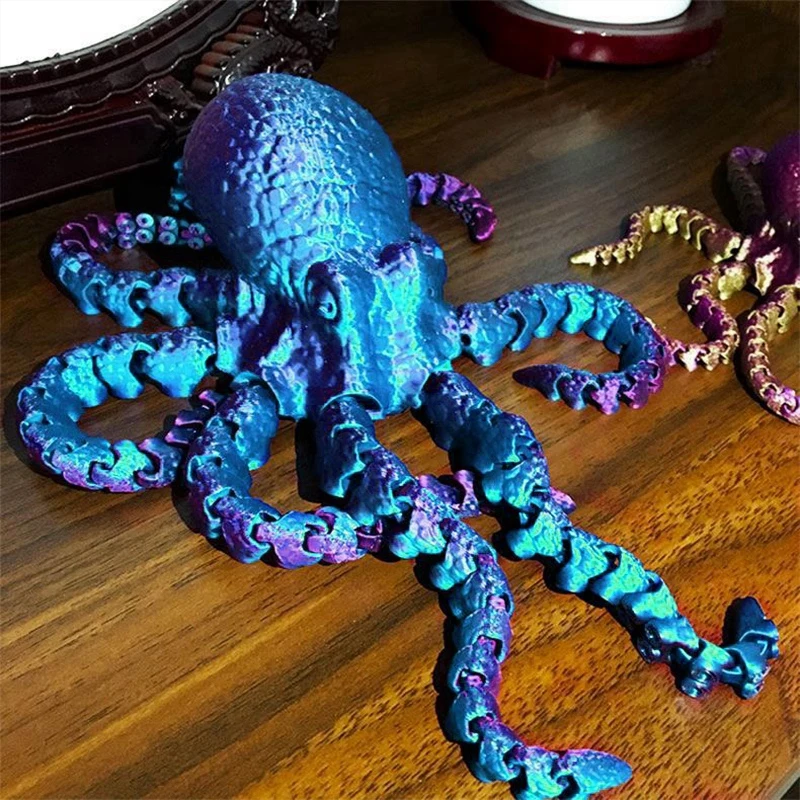 17cm 3D Printed Octopus Figurine with Flexible Joints Mini Octopus Model Full Body Movable Tentacle Fish Tank Landscape Ornament