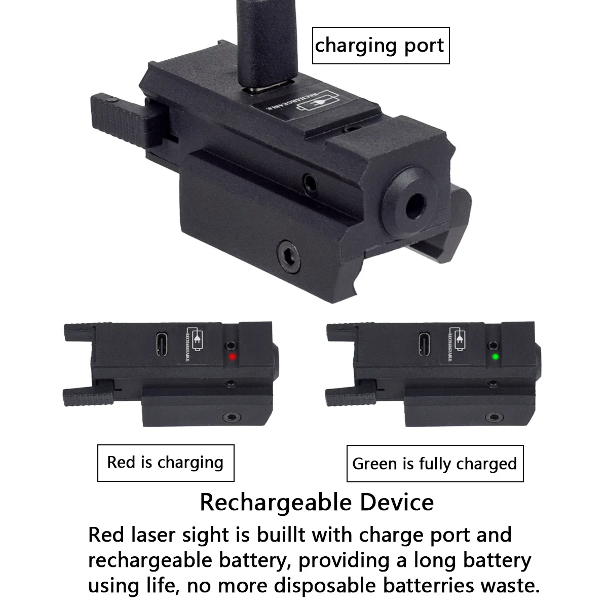 USB Charging Red Green Laser Sight Pointer Airsoft Power Pistol Laser For 11mm 20mm Rail Glock 17 19 Rechargeable Gun Laser