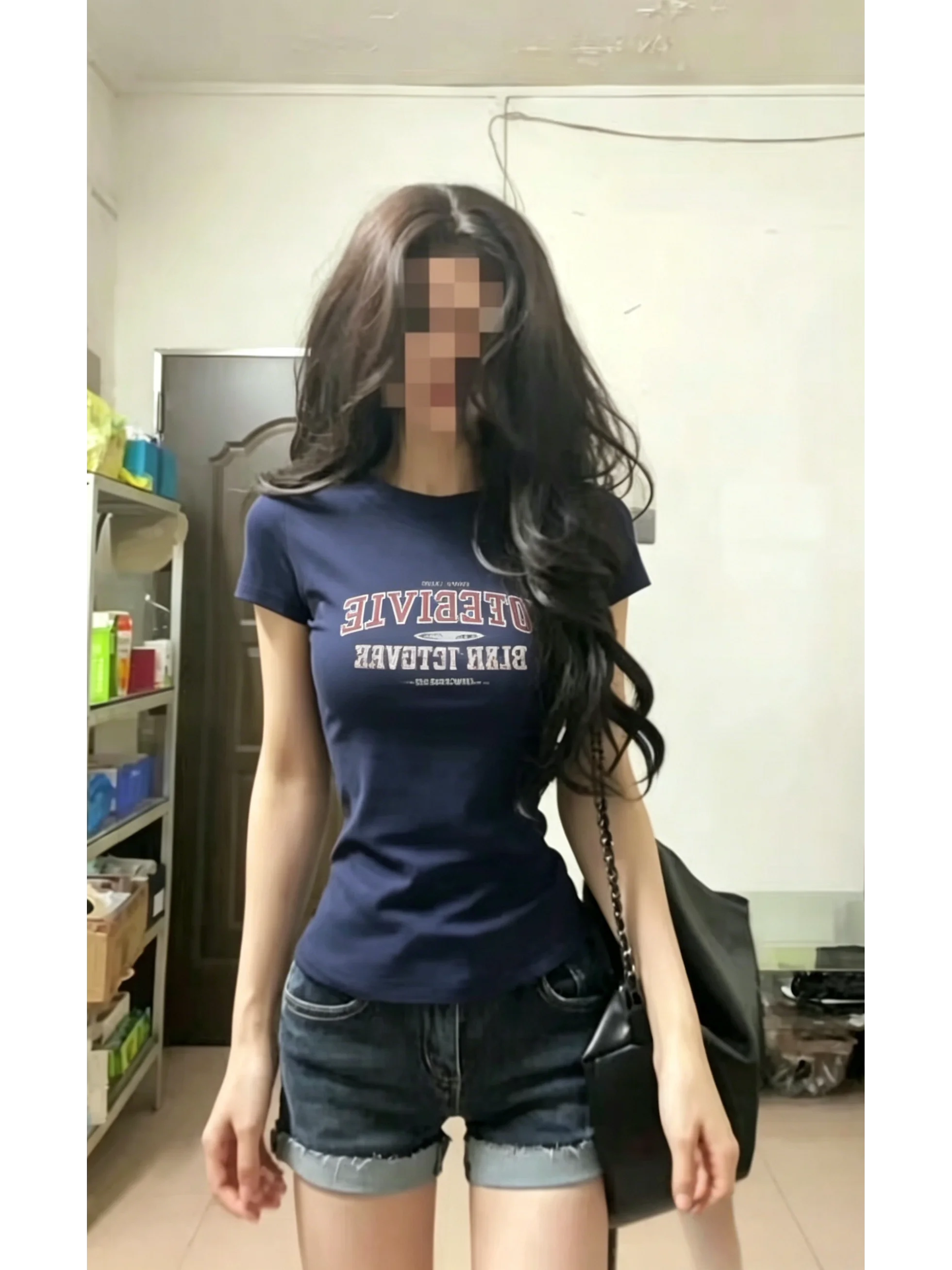Summer New Style Cotton Short Sleeve T-Shirt Women's Letter Creative Print Slimming Short Length Top Korean Style Commute Wind