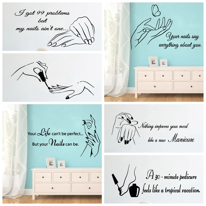 Beauty Nail Salon Quotes Sentences Removable Waterproof Wall Stickers For Commercial District Indoor Decoration Accessories