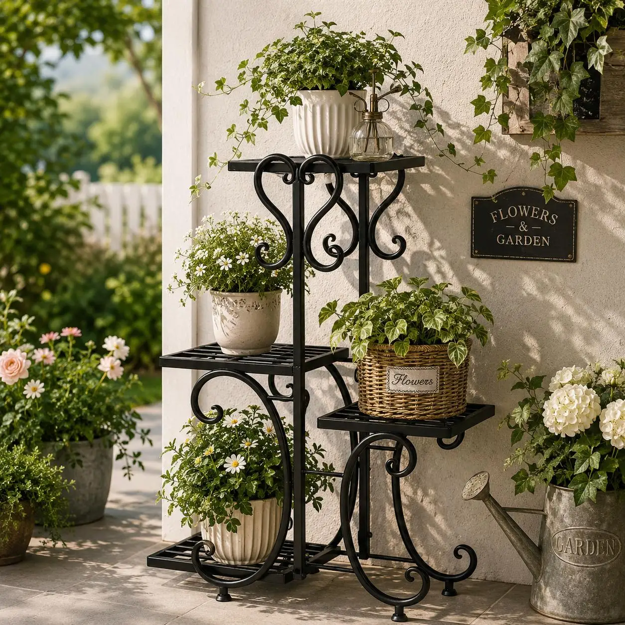 4 Tier Metal Plant Stand for Multiple Plants, Heavy Duty Iron Flower Pot Holder Rack, Indoor Outdoor Corner Plant Shelf, Vertical Planter Display Stand for Balcony, Garden, Patio, Living Room image 7