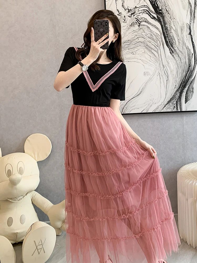 Jupe gâteau longueur genou Dr grande taille femme été Faion Fairy T Me Dr coréen Sle rond Ne taille haute a-ligne...