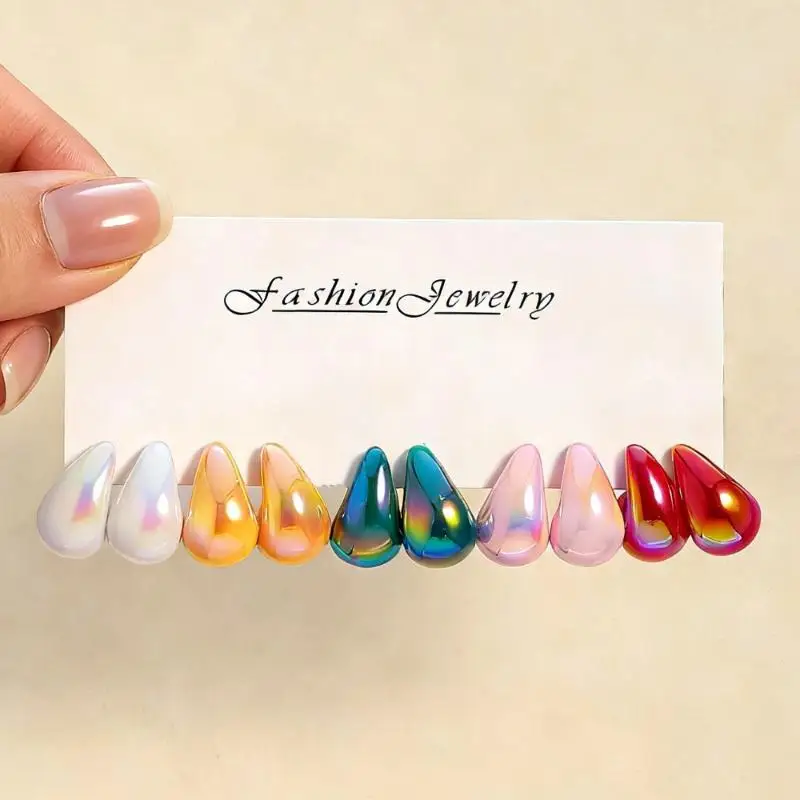 Water Droplet Earring Set Colorful Lightweight Comfortable Jewelry for Women Mother's Day Gift Daily Wear