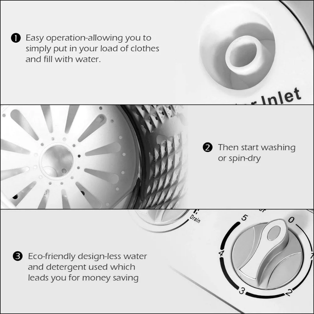 휴대용 의류 세탁기, 13lbs 와셔 및 스피너 콤보, 반자동 세탁기, 트윈 욕조 미니 세탁기