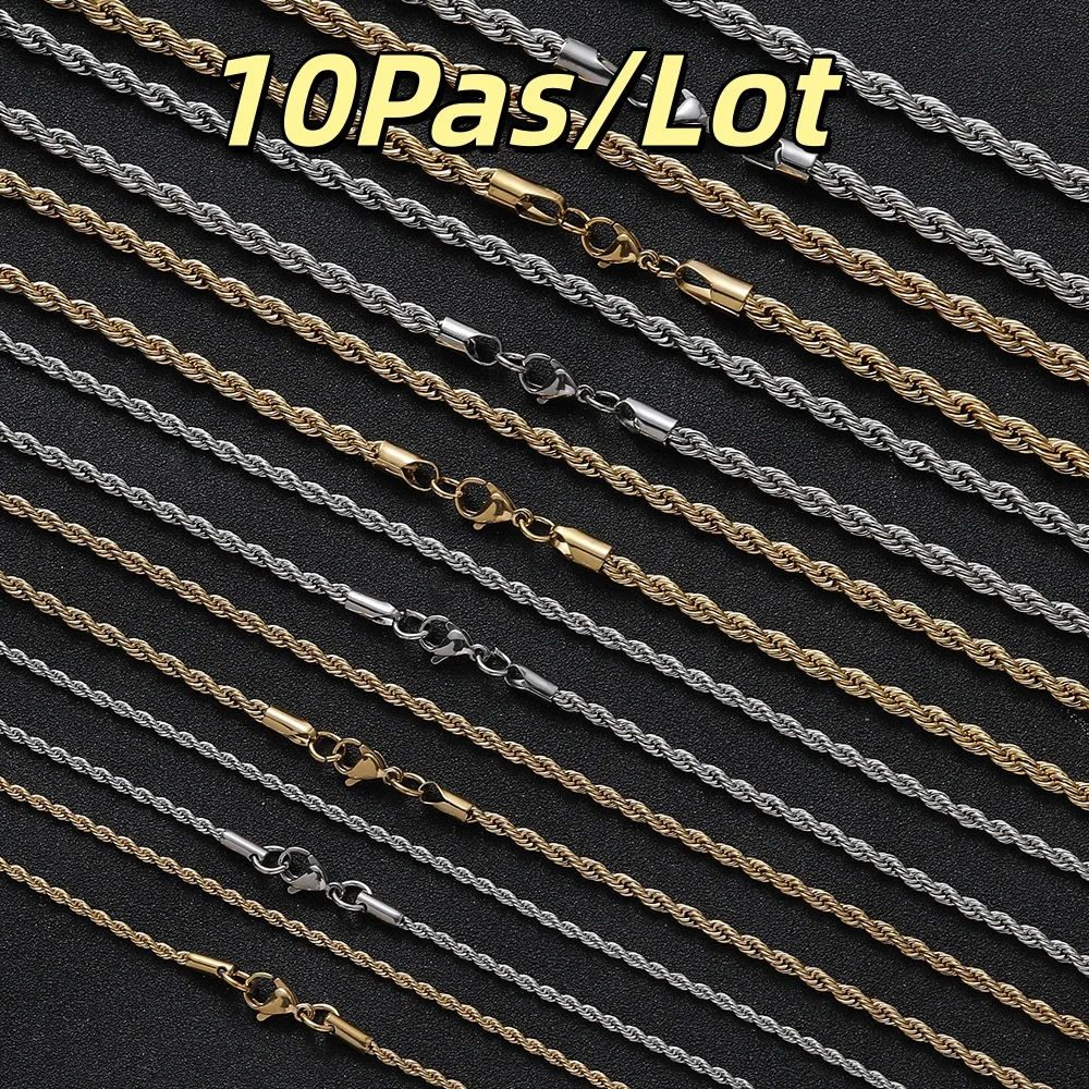 10Pcs/Lot 316L Stainless Steel Rope 3/4/5mm Necklace Man Goth Y2K Neck Decoration Jewelry Wholesale Manufacturer American Retro