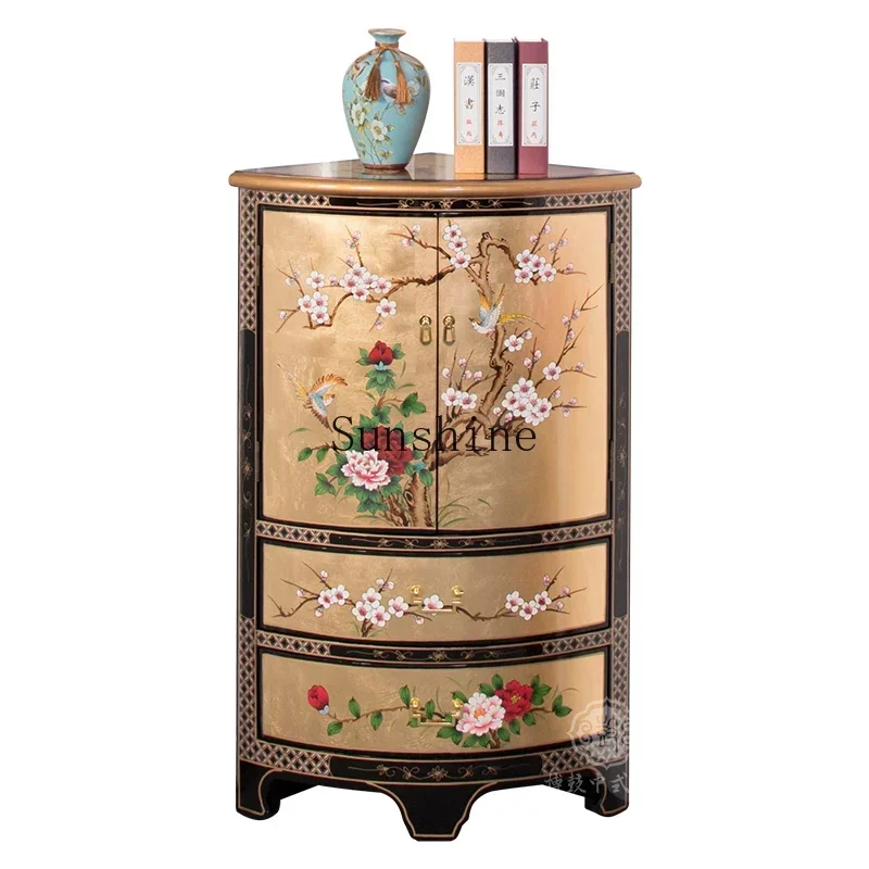 

Neoclassical corner cabinet solid wood semi-round table painted gold foil foyer modern simple European entrance cabinet