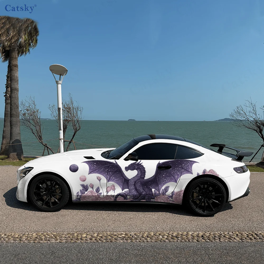 

Виниловые наклейки с крылатым драконом и цветком автомобиля, самоклеящаяся наклейка из ПВХ, подходит для грузовиков, внедорожников, украшения, автоаксессуары, подарок