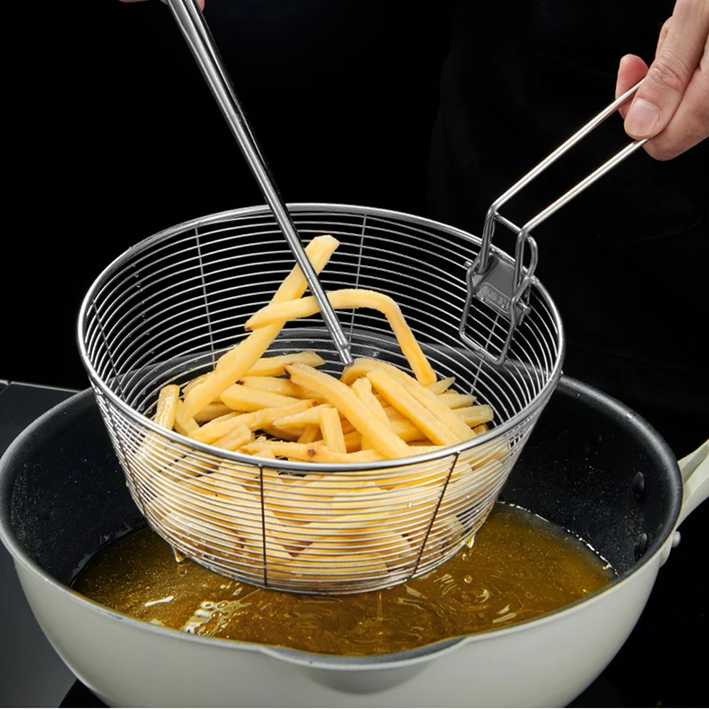 Multifunctional Fry Food Strainer For French Fries Vegetable Stainless Steel Residue Oil Colander Filter Strainer