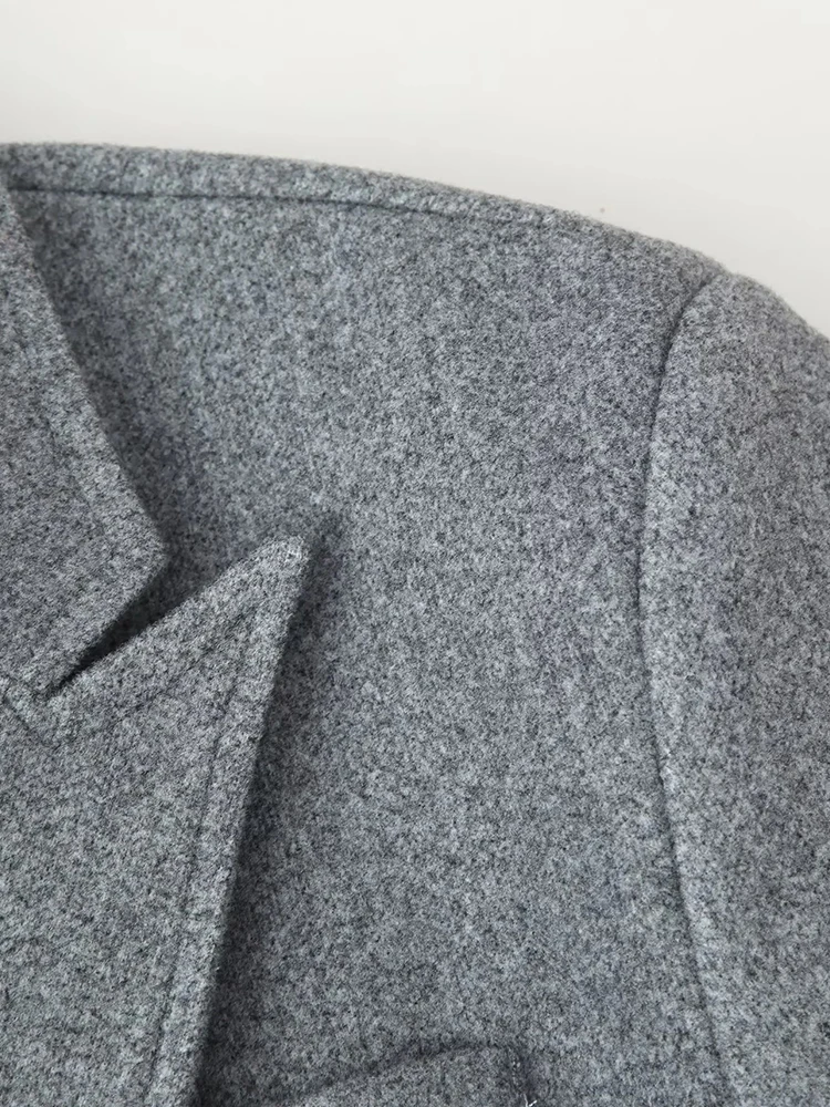 Mulheres inverno elegante borla retalhos casaco de lã feminino sólido manga longa lapela botão jaquetas longas moda rua outwear