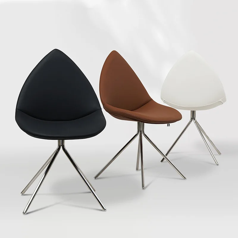 #Modern Italian Simulated Leather Dining Chair Water Drop-Shaped Simple Leisure Backrest for Home Furniture Makeup Ins Internet