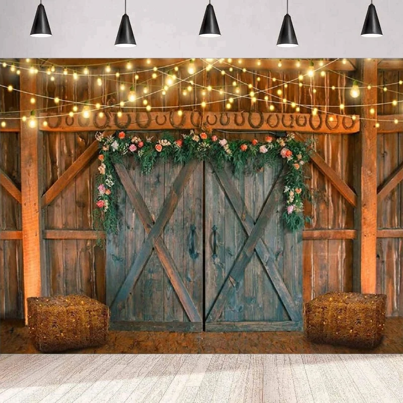 Fall Rustic Barn Photography Backdrop For Thanksgiving Retro Barn Door Western Farm Theme Family Party Banner Background Wall