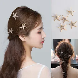 Korea's Women Side Clip Hair Barrettes Hair Accessories Starfish Rhinestone pearls Hair Clip Set Gold Star Hair Accessories