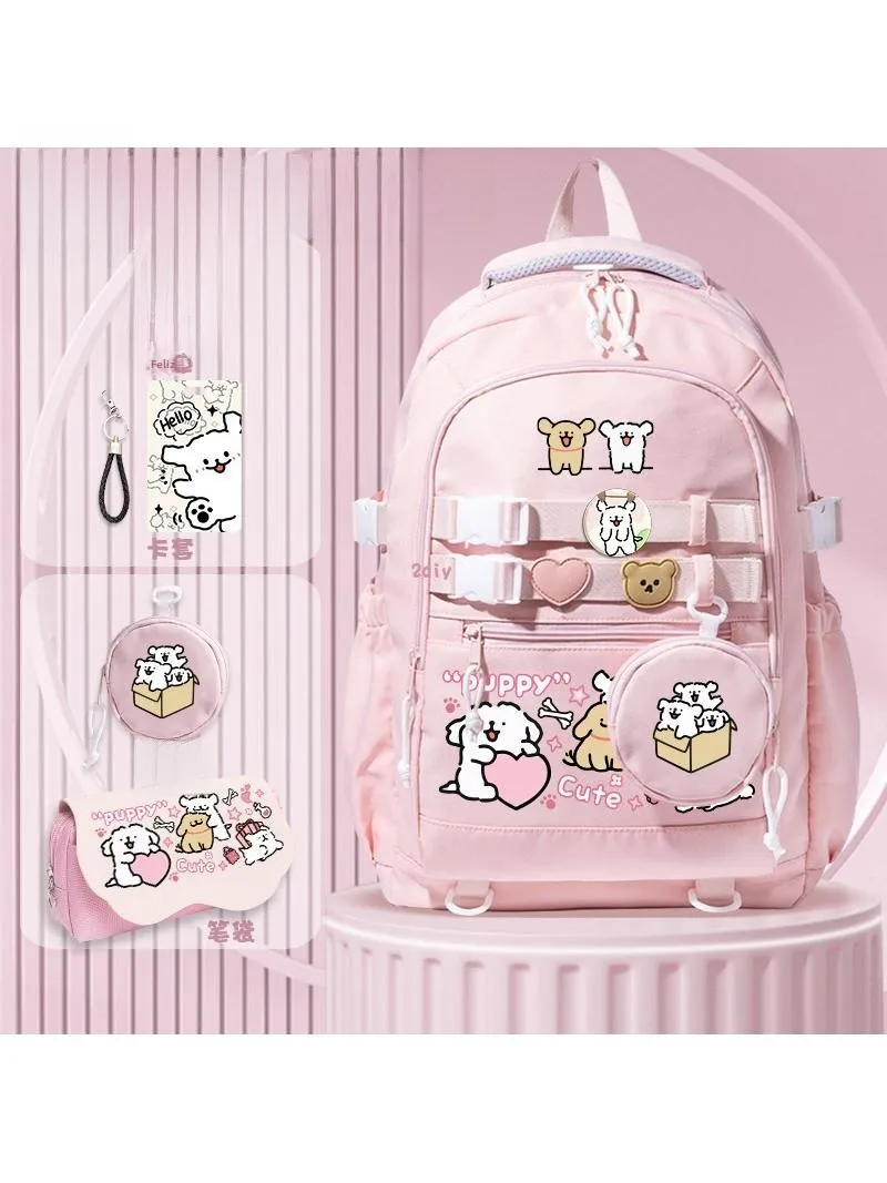 lightweight-large-capacity-student-backpack-double-shoulder-bag-dog-line-girl-children's-bag-school-bag-travel-bag