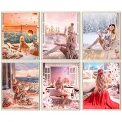 CHENISTORY Pictures By Number Girl For Adults Oil Painting By Numbers Window Landscape On Canvas Home Decoration