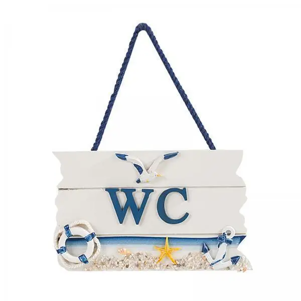 Bathroom Sign Nautical WC Board Handcrafted Wall Hanging Plaque for Restroom Entry in Cafes or Homes