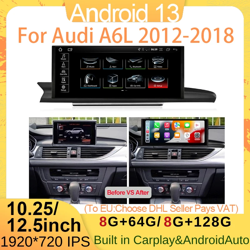 

128G Android 13 10,25/12,5 "Carplay AUTO для AUDI A6 A7 C7 2012-2018, автомобильные видеоплееры, GPS-навигация, умный экран